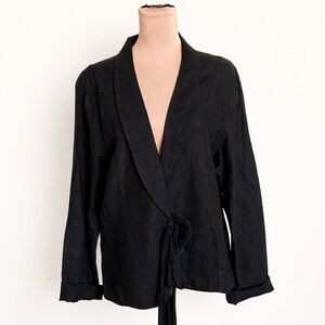Willow Y2K Black Linen Wrap Blazer Tie Front Jacket 90s Minimalist Size L